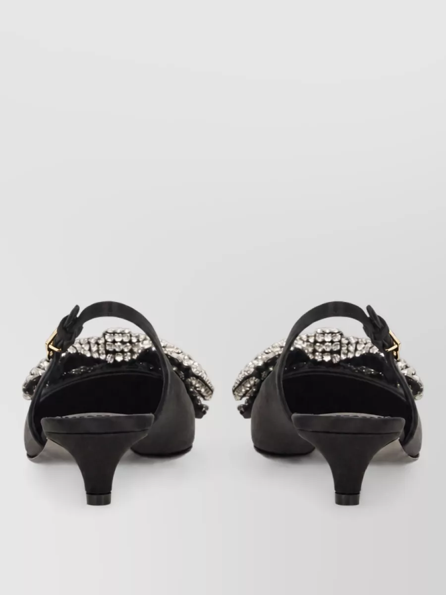 Dolce&Gabbana Satin Slingback Mules With Rhinestone Embroidery