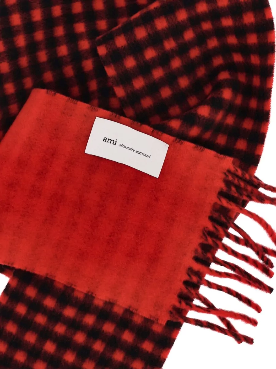Ami Paris Merino Wool Checked Scarf