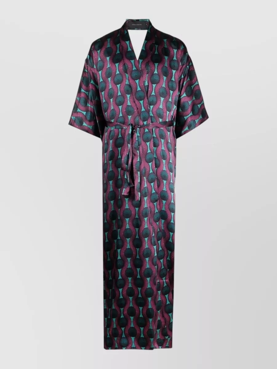 Ozwald Boateng Silk geometric-print belted long kimono jacket