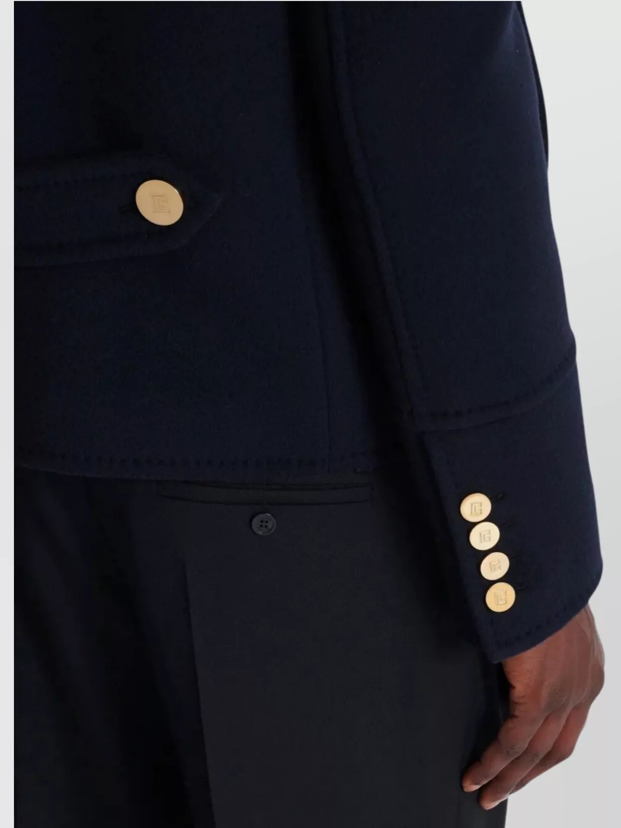 Balmain Cropped Double Breasted Wool Peacoat