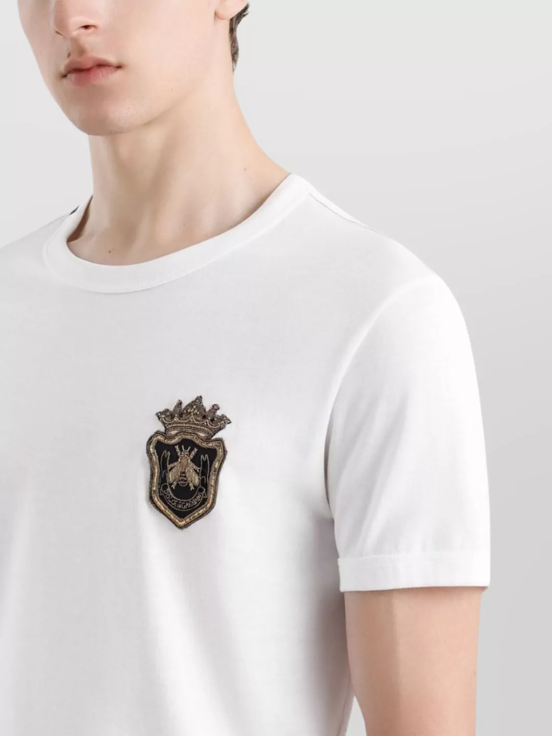 Dolce & Gabbana White Heraldic Patch Cotton T-shirt In White