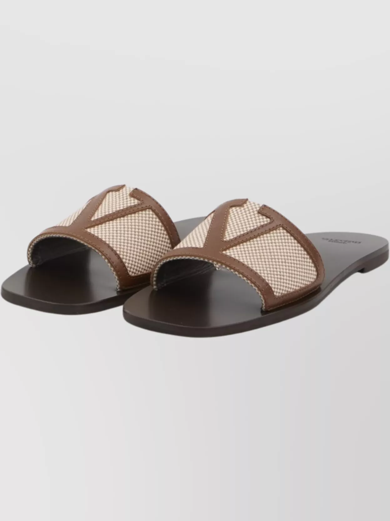 Valentino Star Leather Slide Sandals With Rubber Sole In Brown