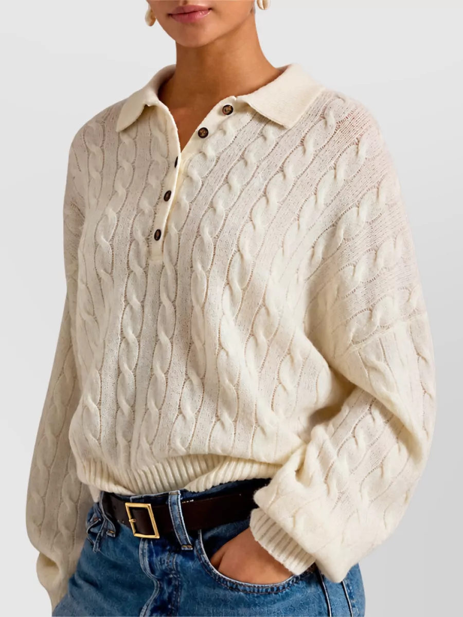 Polo Ralph Lauren Cable-Knit Cashmere Wool Polo Sweater