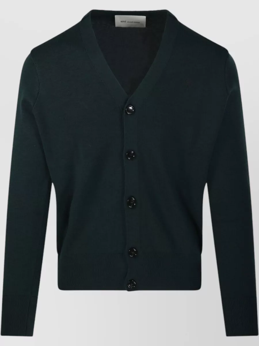 Ami Paris Wool Round Neck Cardigan