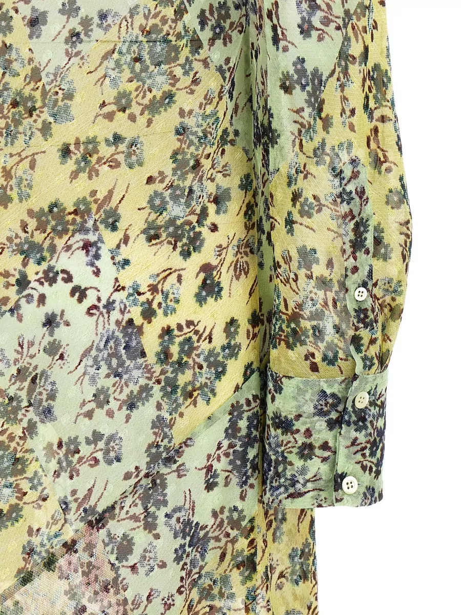 Dries Van Noten Floral-Print Long-Sleeve Maxi Shirt Dress