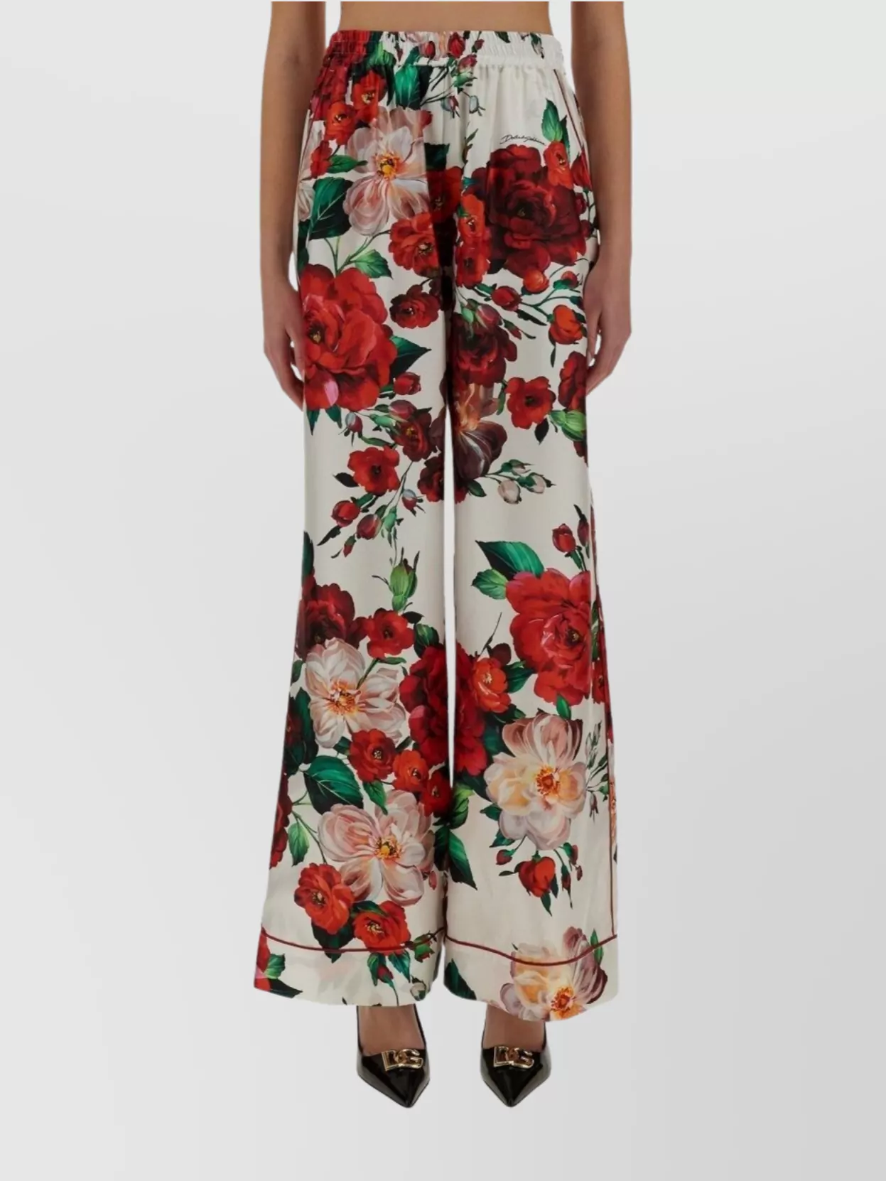 Dolce & Gabbana Satin Pajama Pants With Rose Print