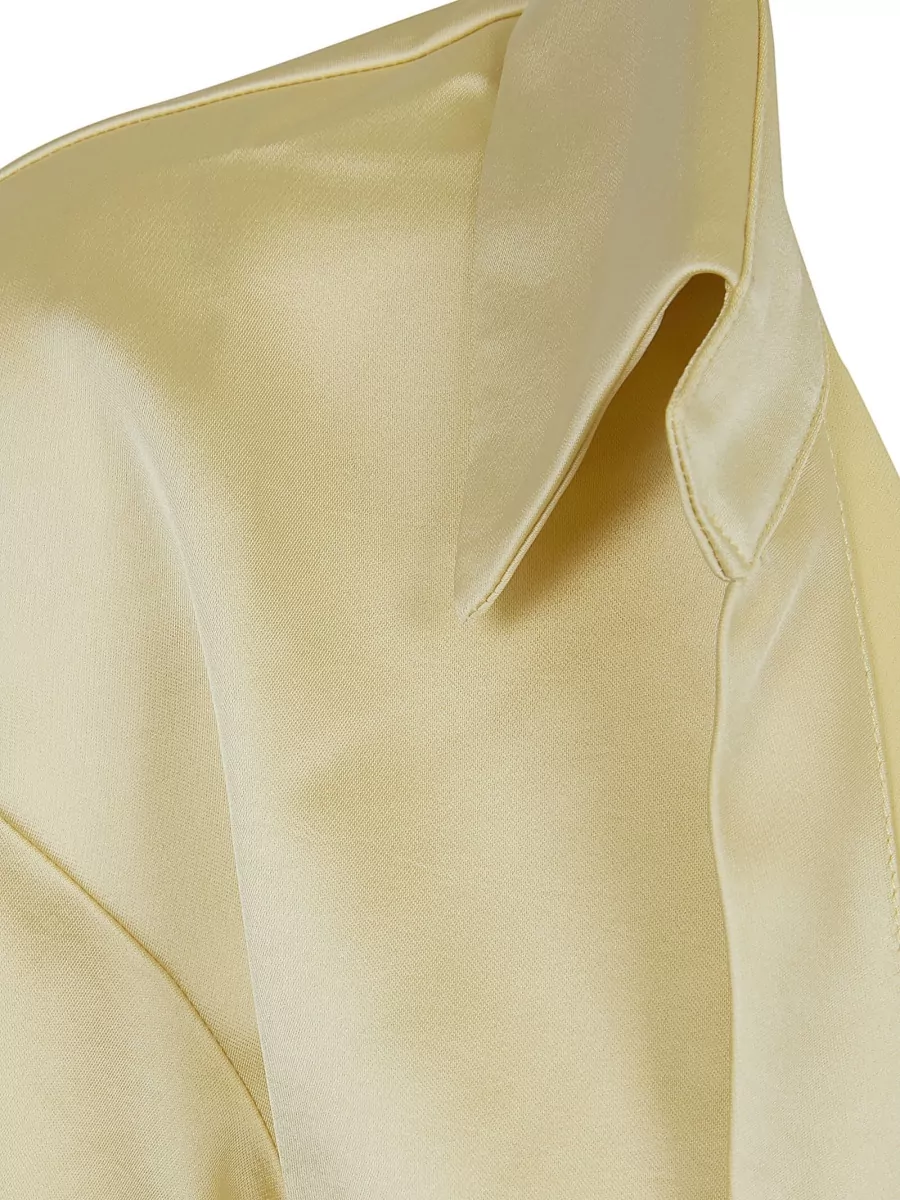 The Andamane Satin Deep V-Neck Long-Sleeve Blouse