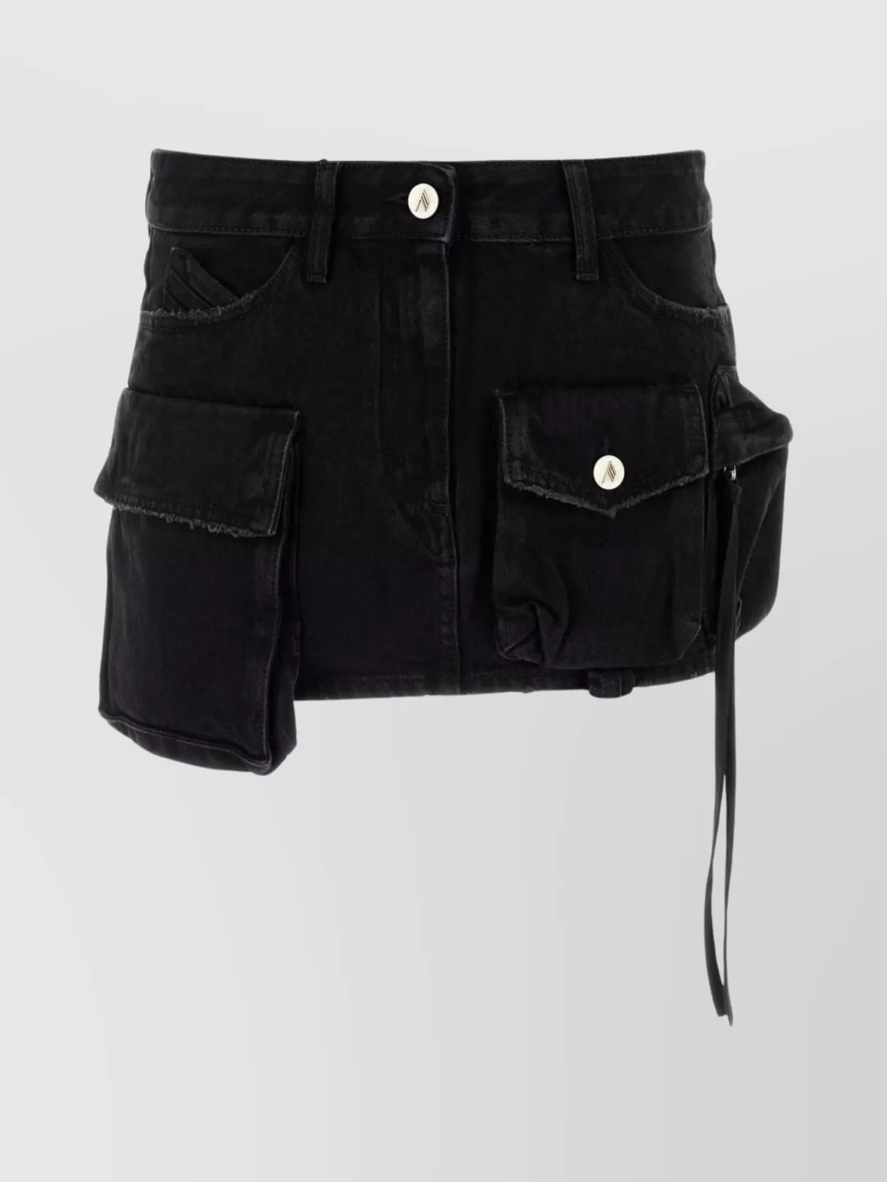 Shop Attico Mini Skirt Fay Denim Frayed Hem
