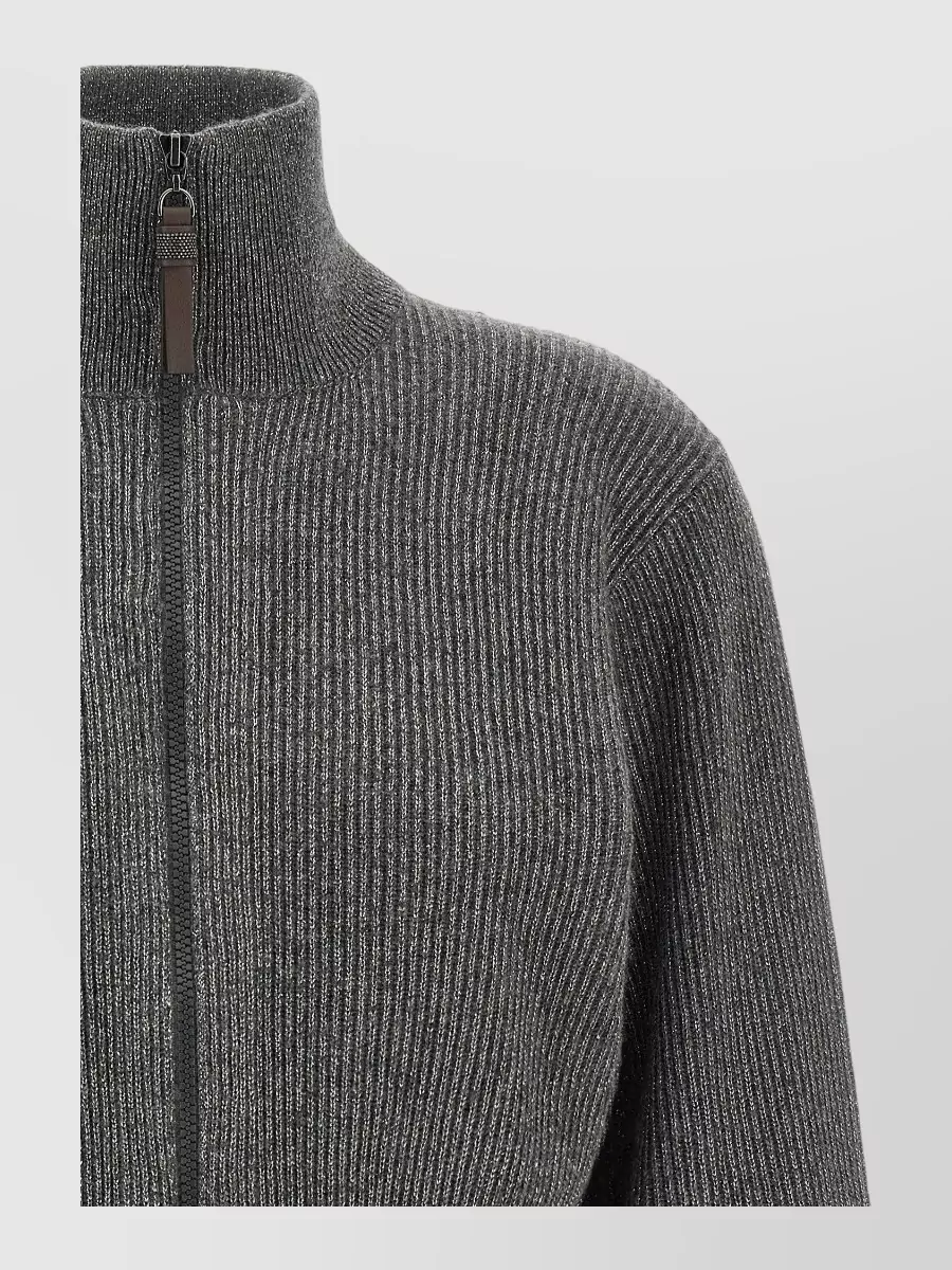 Brunello Cucinelli Cashmere Ribbed Cropped Zip-Up Cardigan