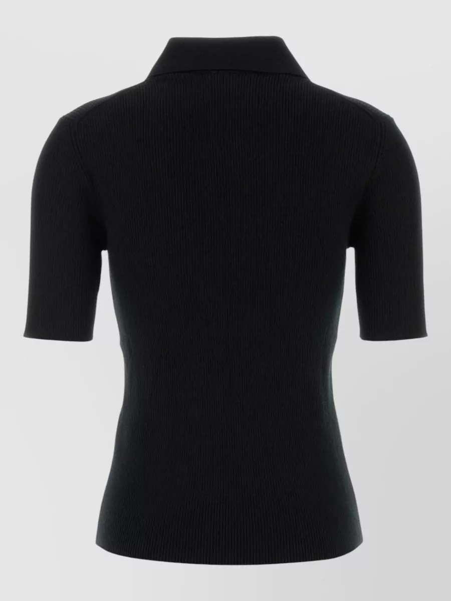 Jil Sander Wool Polo Shirt With Ribbed Texture And Keyhole In Black