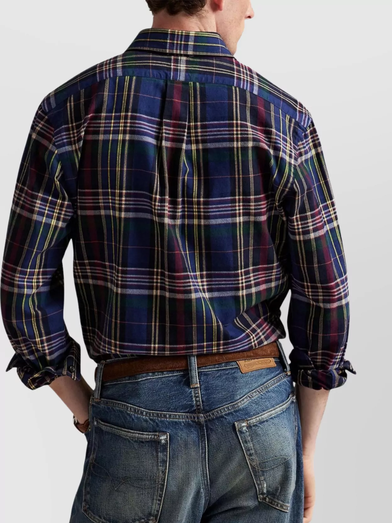 Polo Ralph Lauren Collared Shirt With Curved Hem And Plaid In Multi