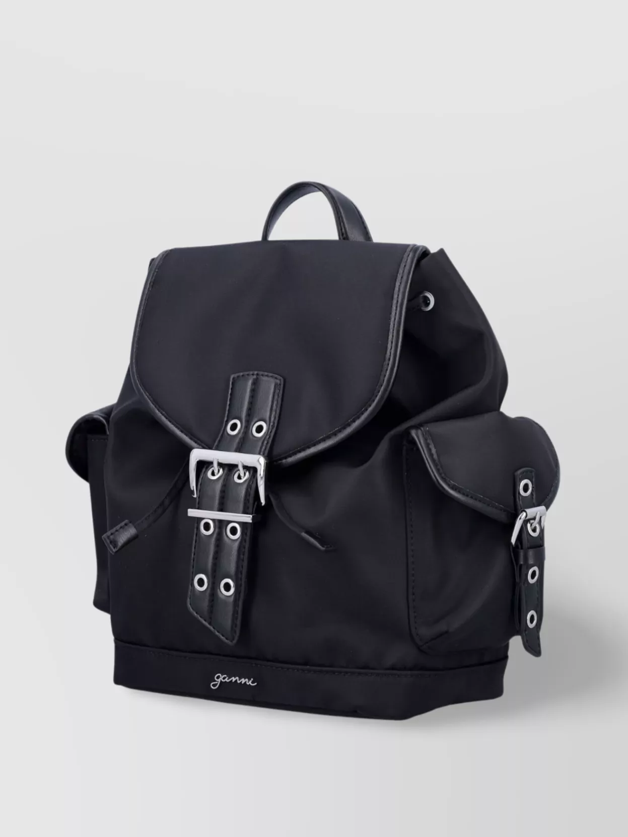 Ganni Buckle Detail Small Backpack With Side Pockets