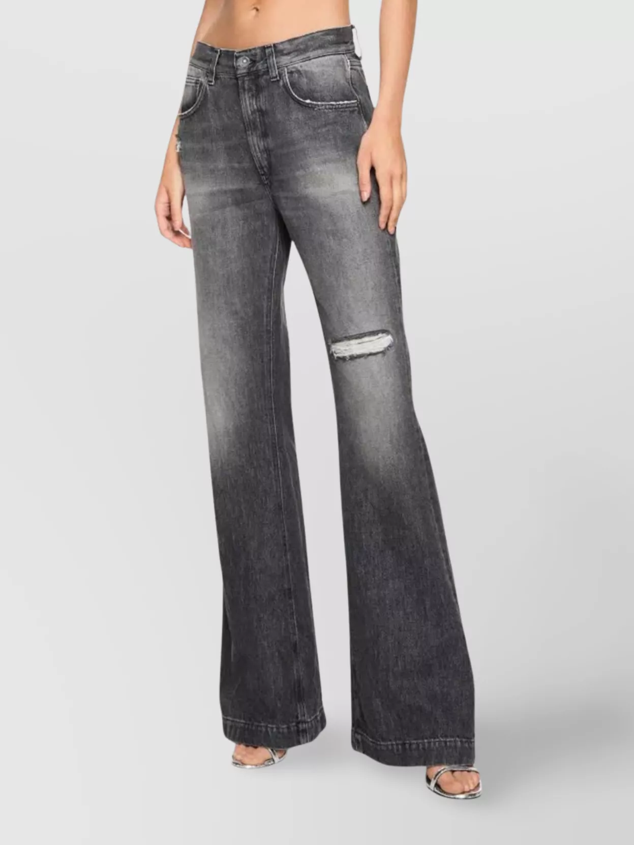 Dondup Olivia Distressed Five-pocket Trousers In Gray