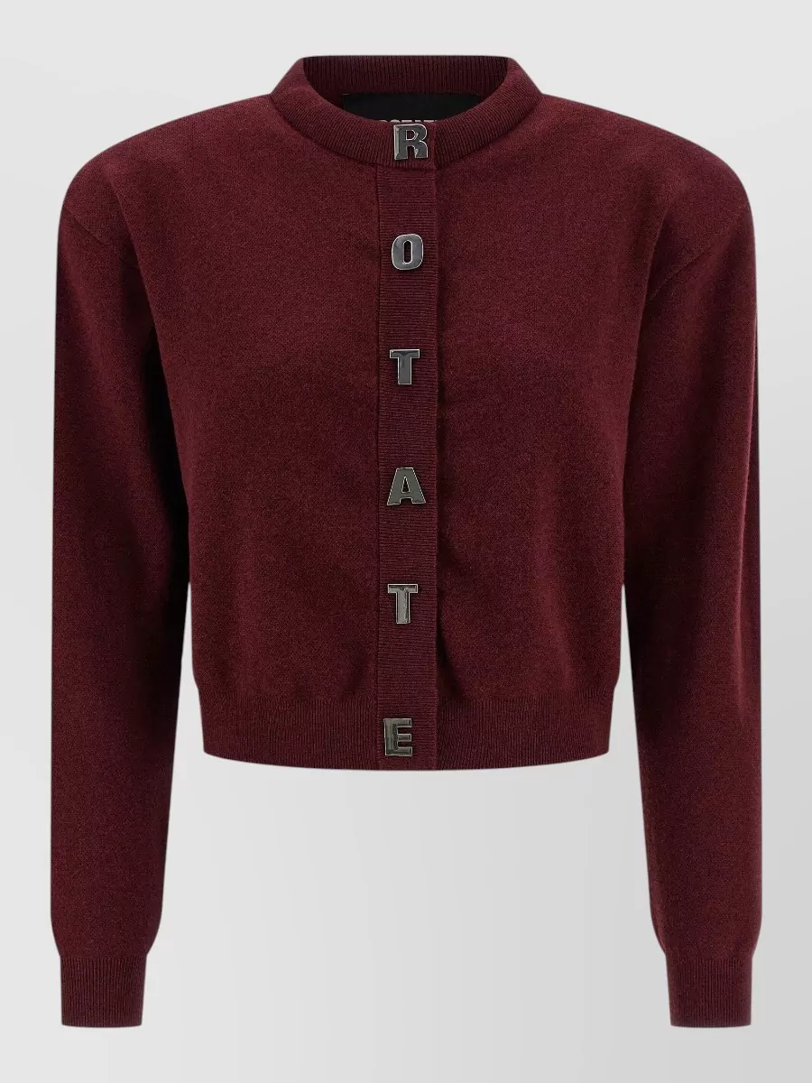 Rotate Birger Christensen Cashmere Blend Firm Knit Cropped Crew Neck Long Sleeve Cardigan
