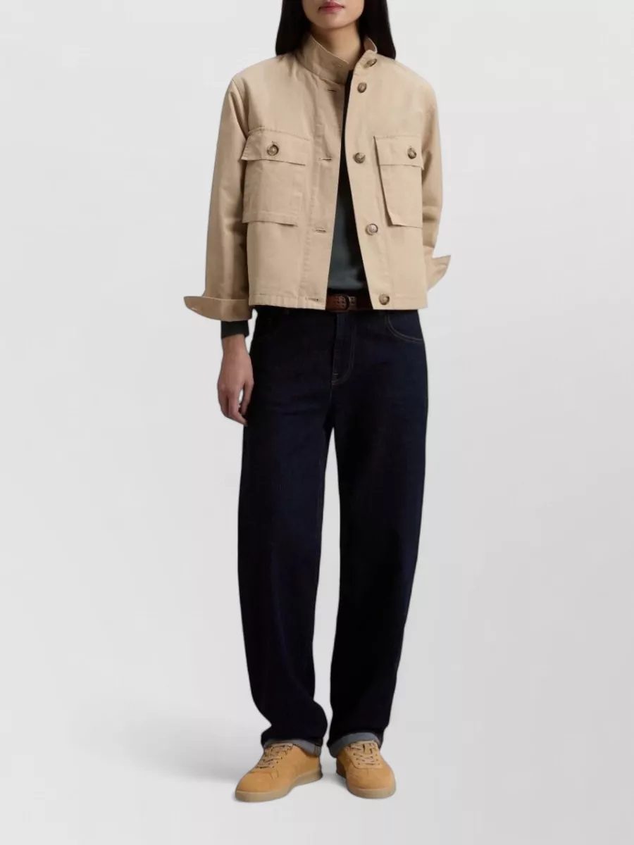 Woolrich Cotton Canvas Stand Collar Buttoned Overshirt