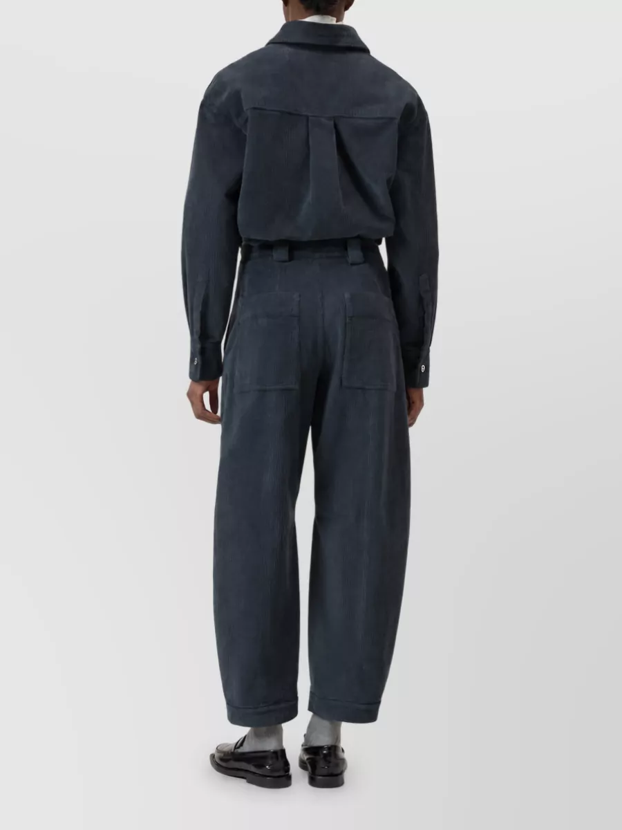 Closed Corduroy Mid-Rise Cropped Barrel-Leg Trousers