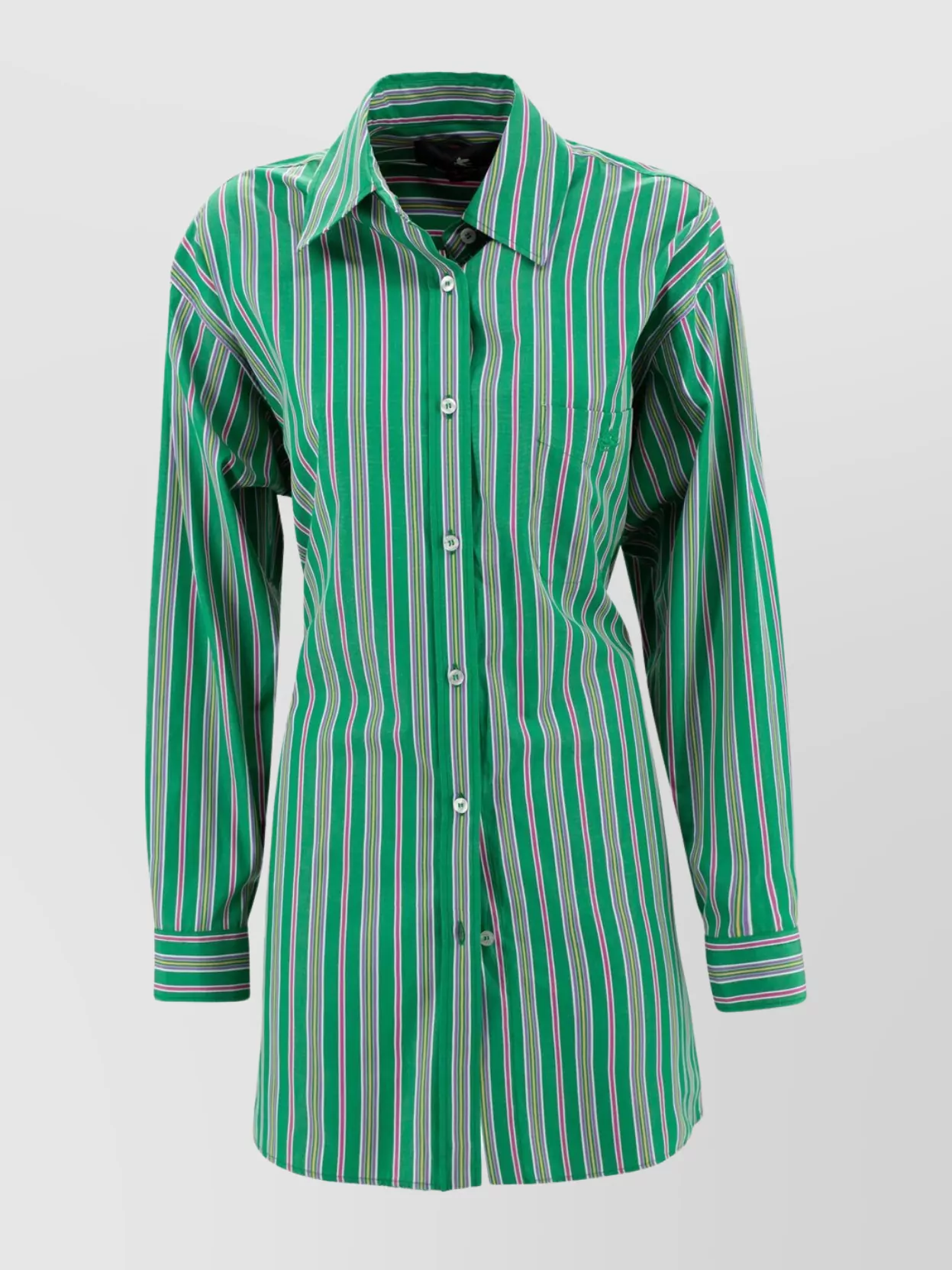 Etro Pocketed Collared Striped Long Sleeve Top