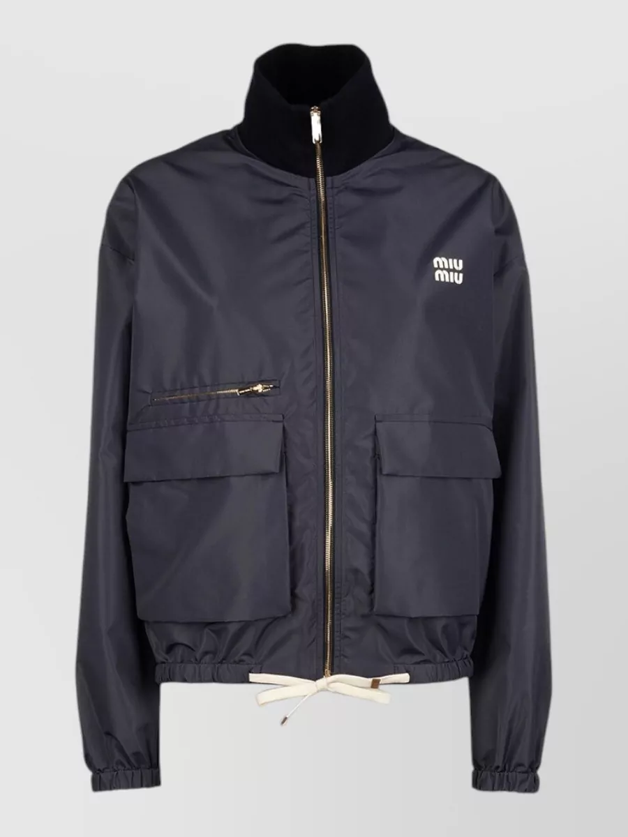 Miu Miu High Collar Coat Front Flap Pockets In Blue