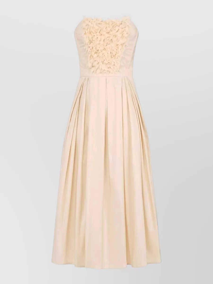Elisabetta Franchi Embroidered sleeveless sweetheart neck pleated midi dress