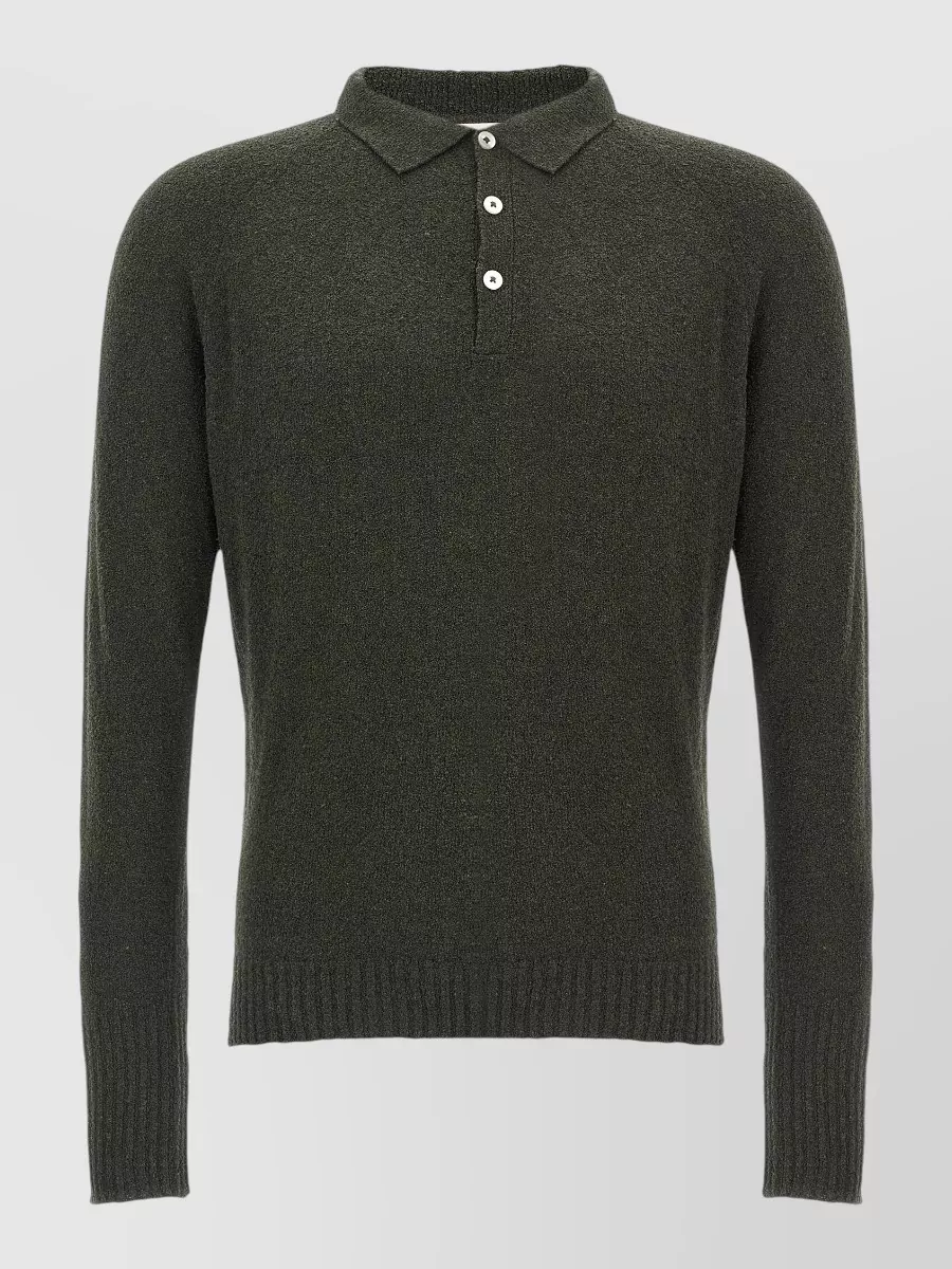 Ma'ry'ya bouclé cotton long-sleeve polo shirt