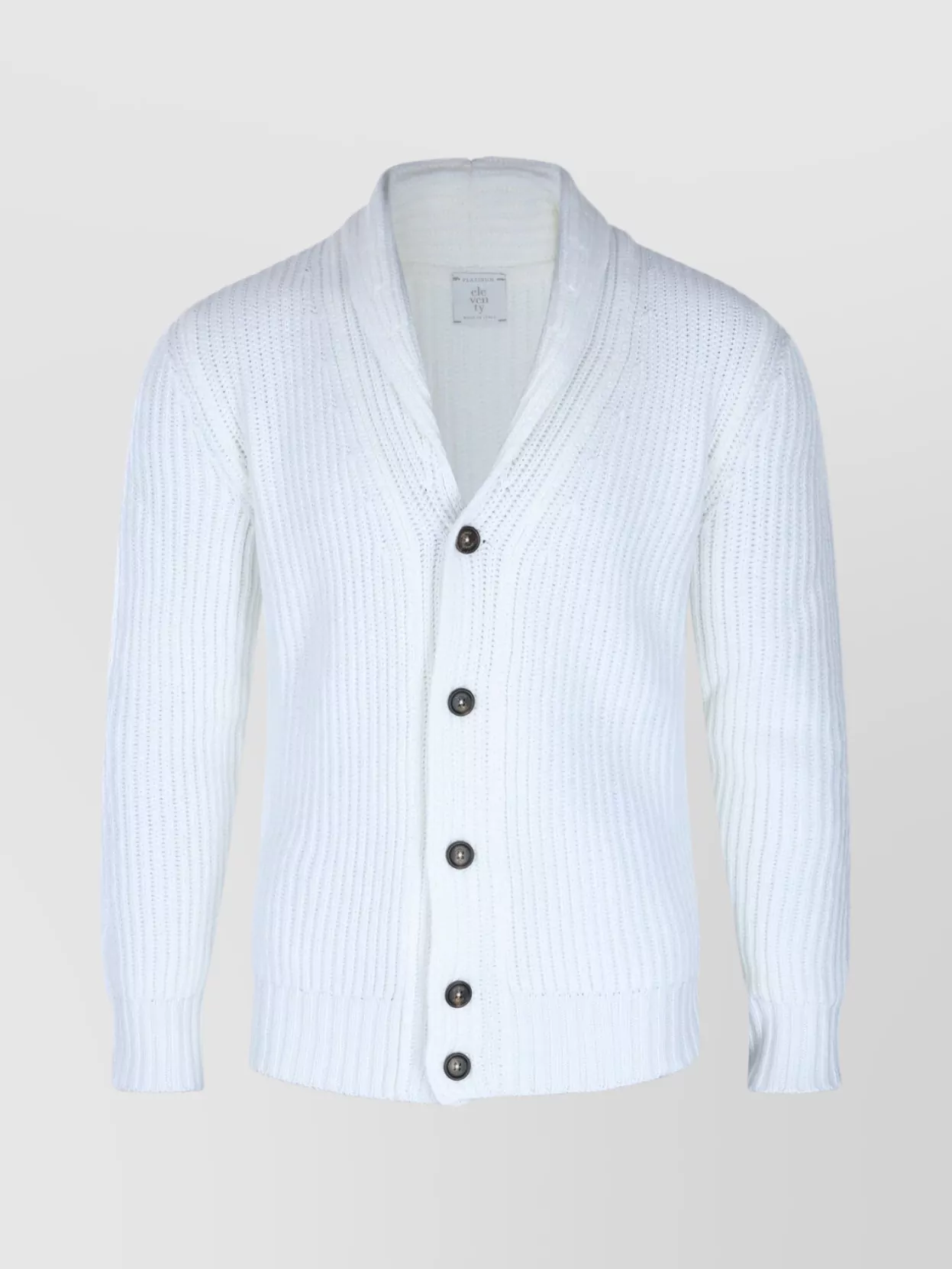 Eleventy Ribbed Texture Shawl Collar Long Sleeves In White