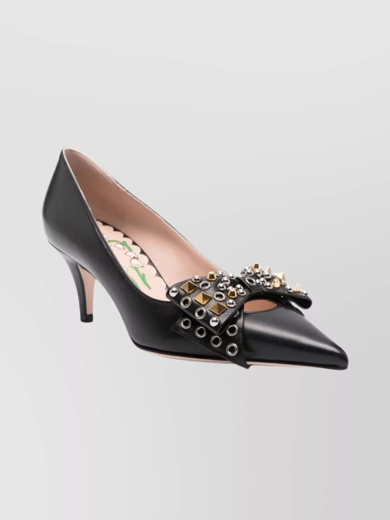 Valentino Chic Kitten Heel Pumps With Studded Bow In Black