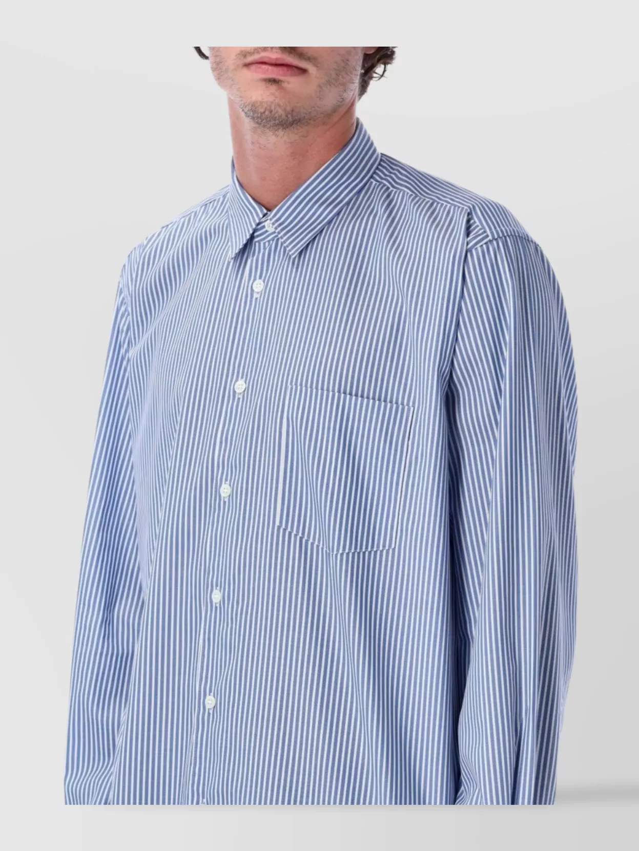 Comme Des Garçons Striped Long Sleeve Shirt Featuring Chest Pocket