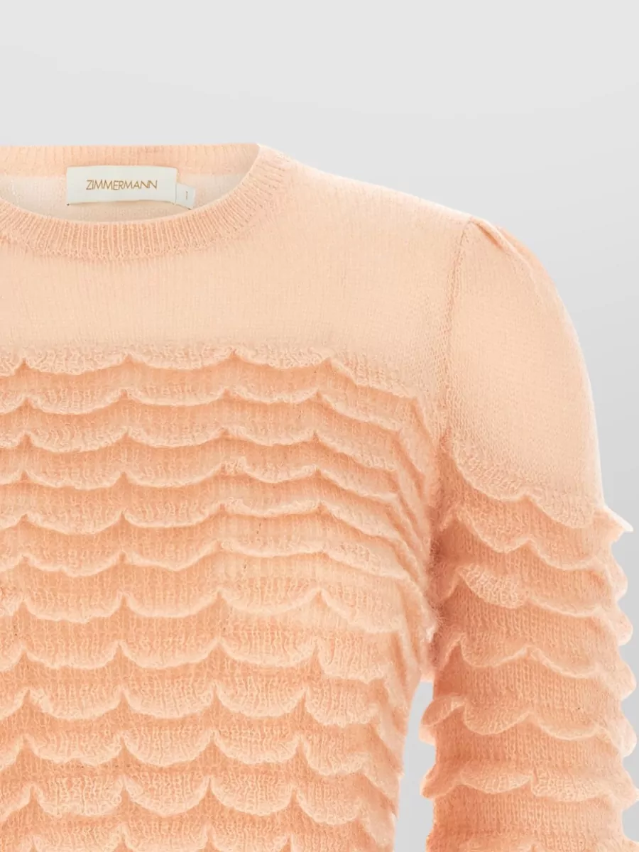 Zimmermann Mohair Blend Scalloped Crewneck Sweater