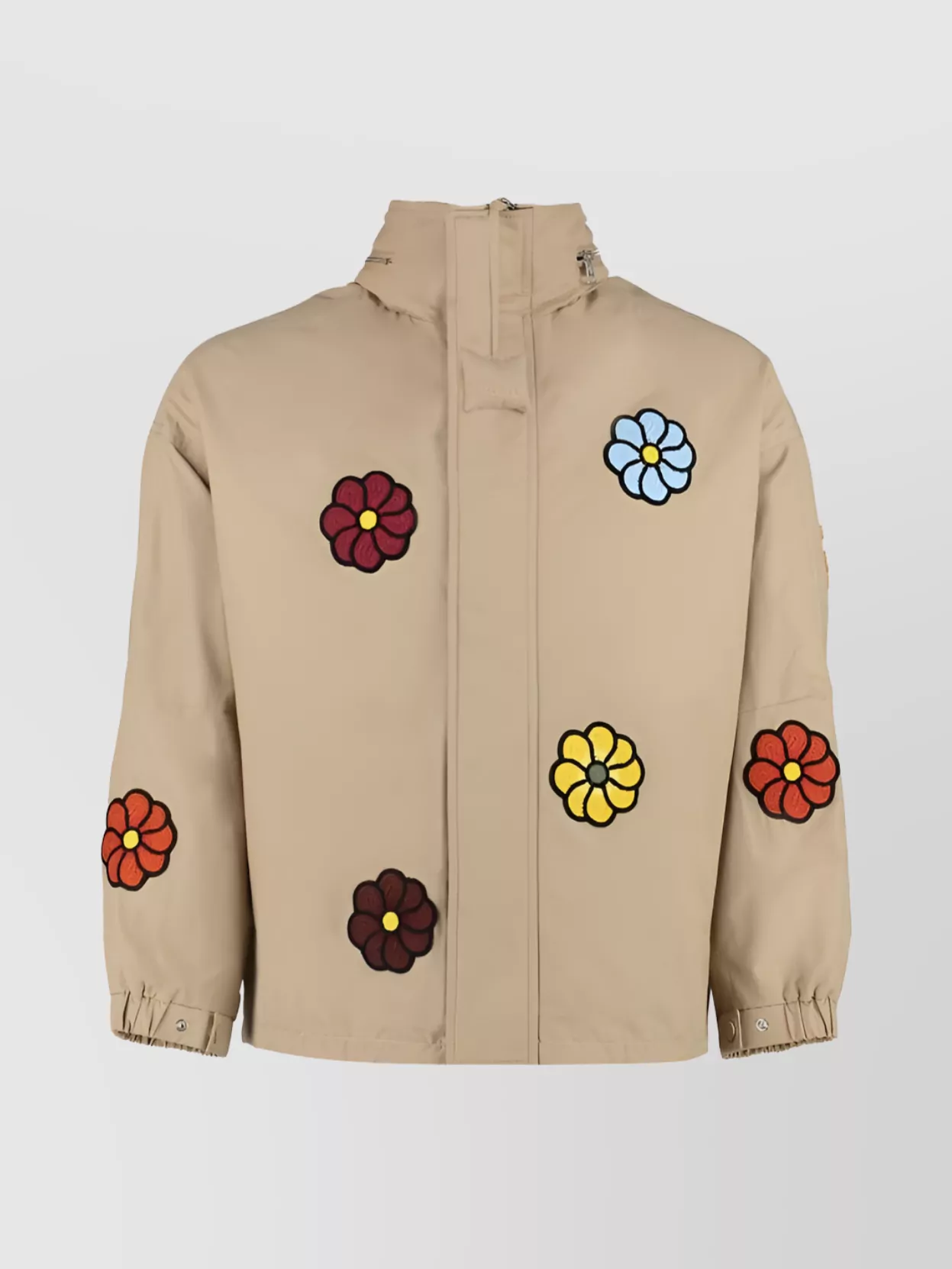 Shop Moncler Genius Floral Embroidered Jacket With Elasticated Cuffs And High Collar
