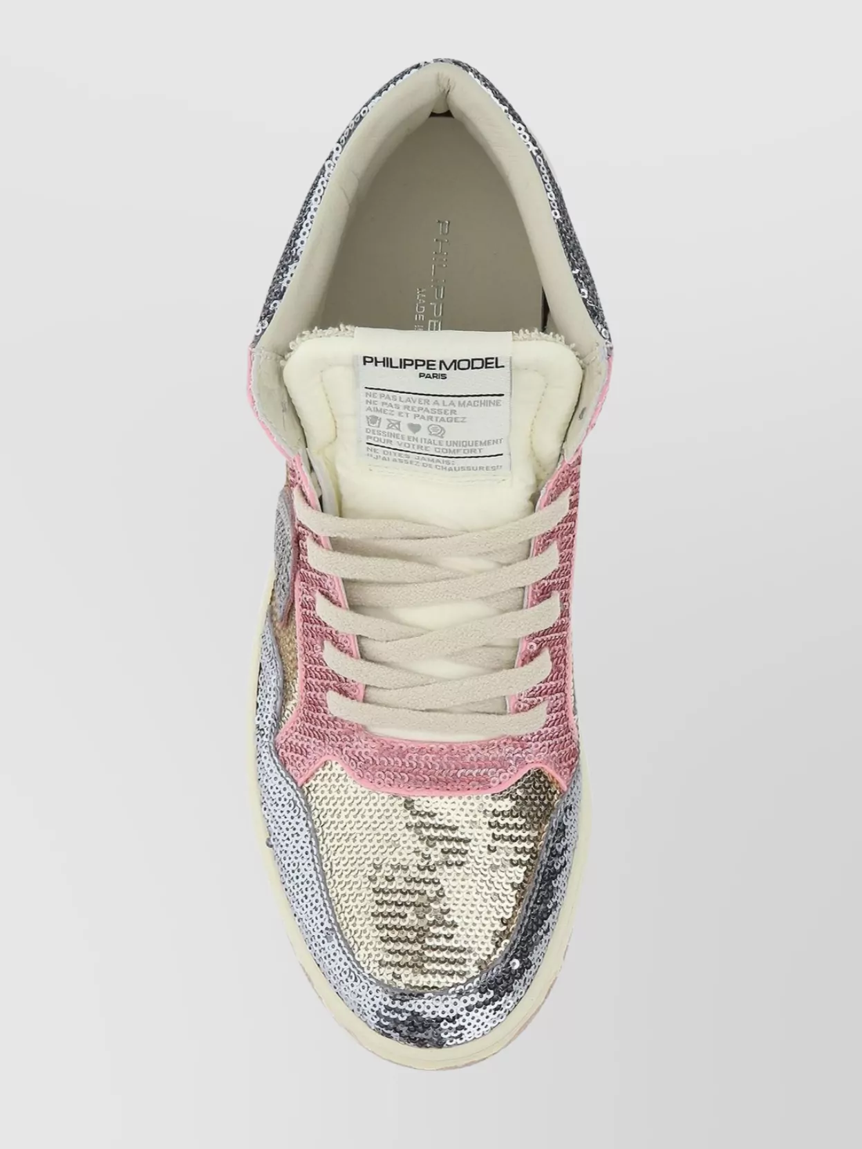Philippe Model Sequin Mid-top Round Toe Rubber Sole Sneakers