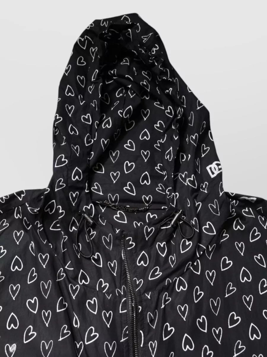 Dolce&Gabbana Heart Print Hooded Windbreaker Jacket