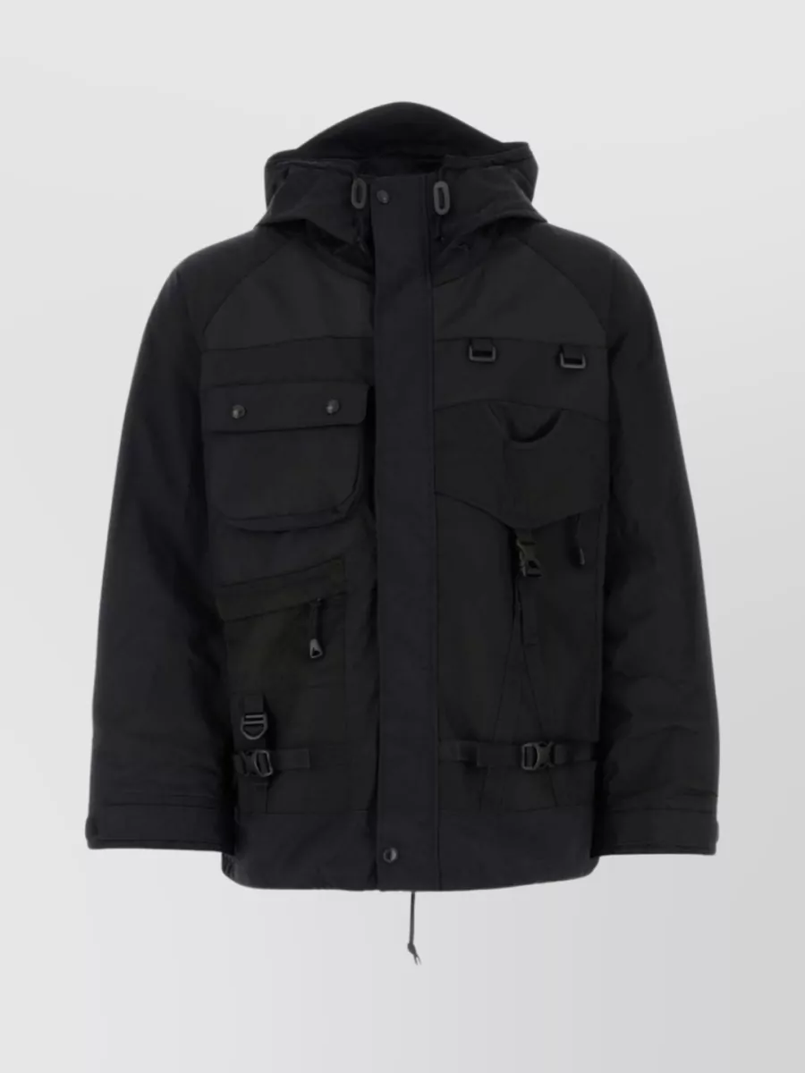 Shop Junya Watanabe Jacket Hooded Adjustable Waist Multiple Pockets In Black