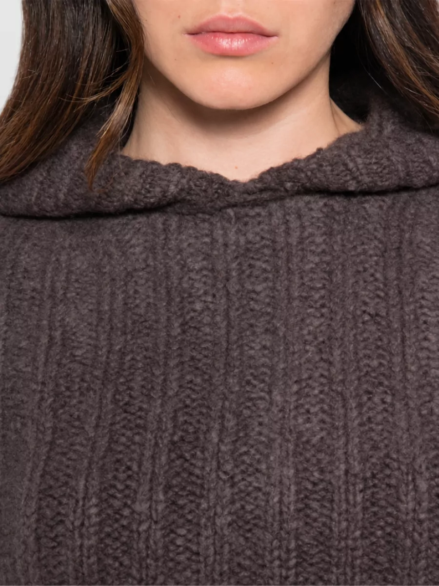 Rick Owens Ribbed Cashmere Silk Cropped Hoodie