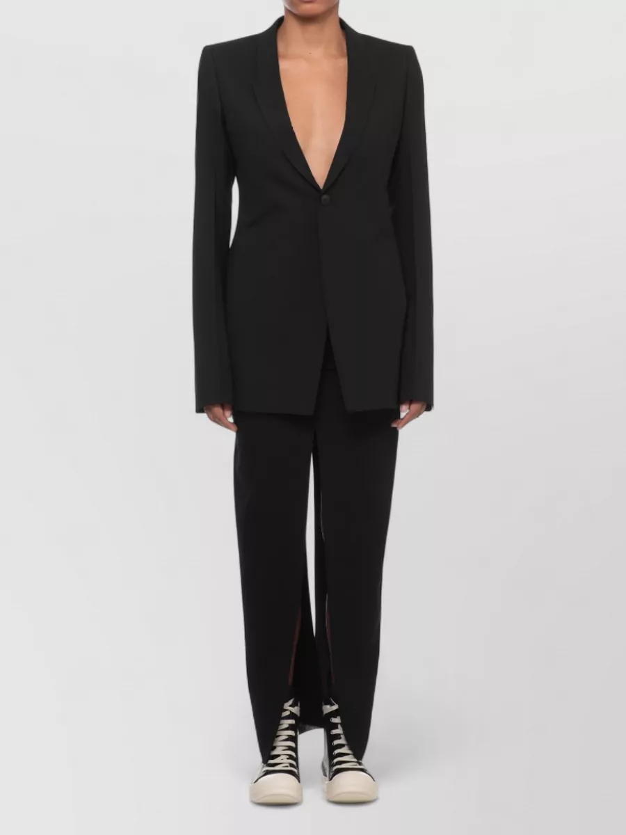 Rick Owens High Waist Midi Pants Front Back Slit In Neutral