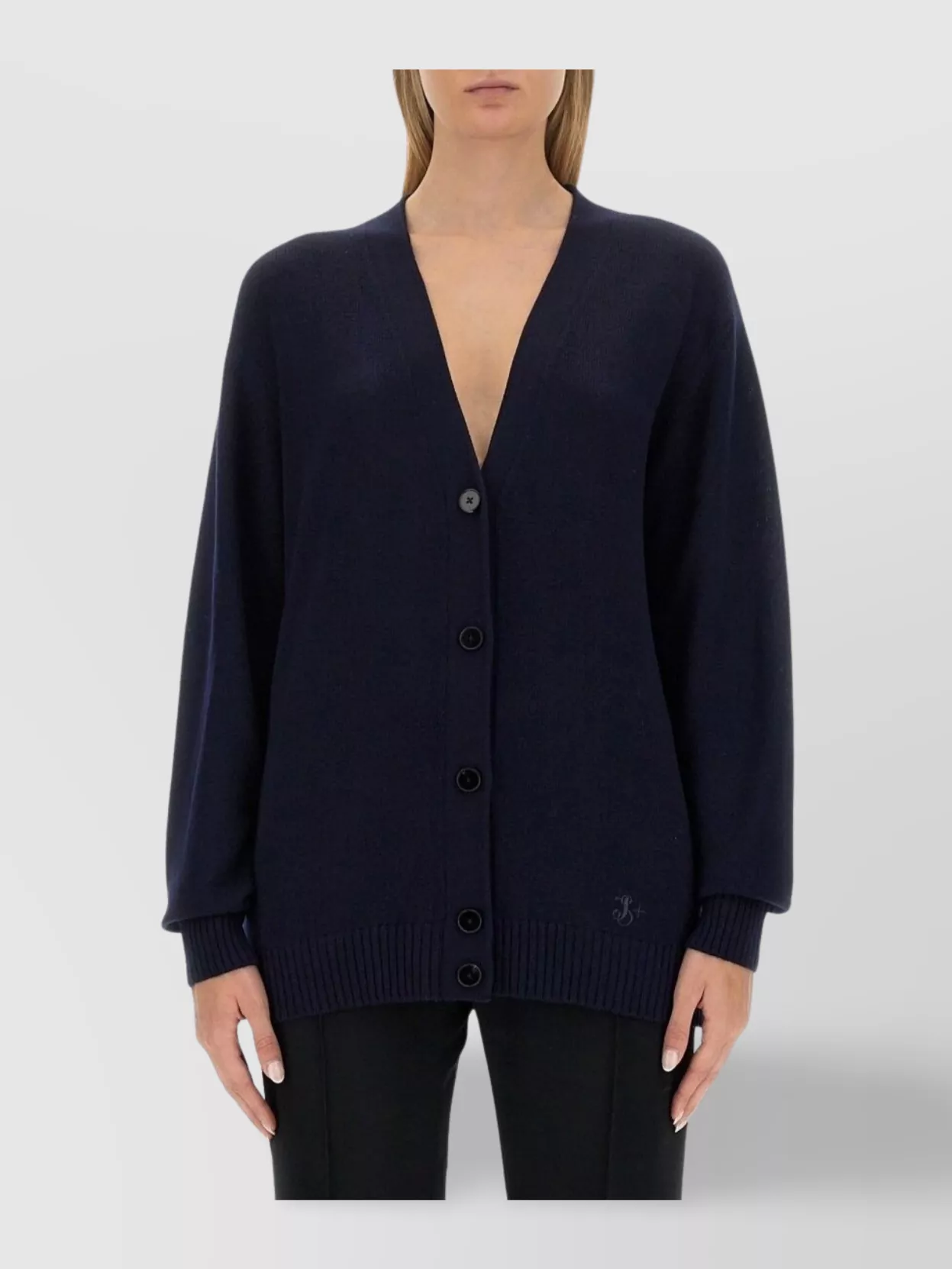 Jil Sander V-Neck Wool Cardigan Ribbed Trim