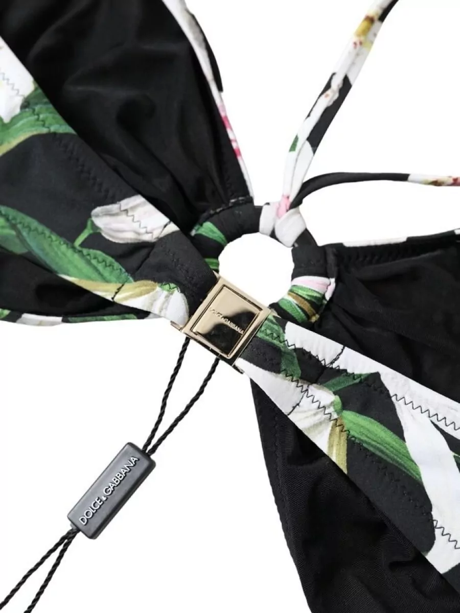 Dolce&Gabbana Silk Lily-Print Bandeau Bikini Top