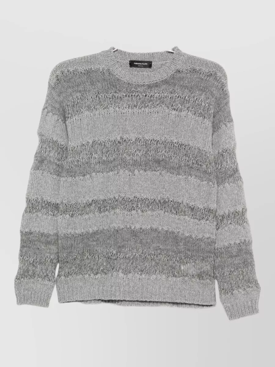 Fabiana Filippi Wool silk cashmere open-knit striped crew-neck sweater