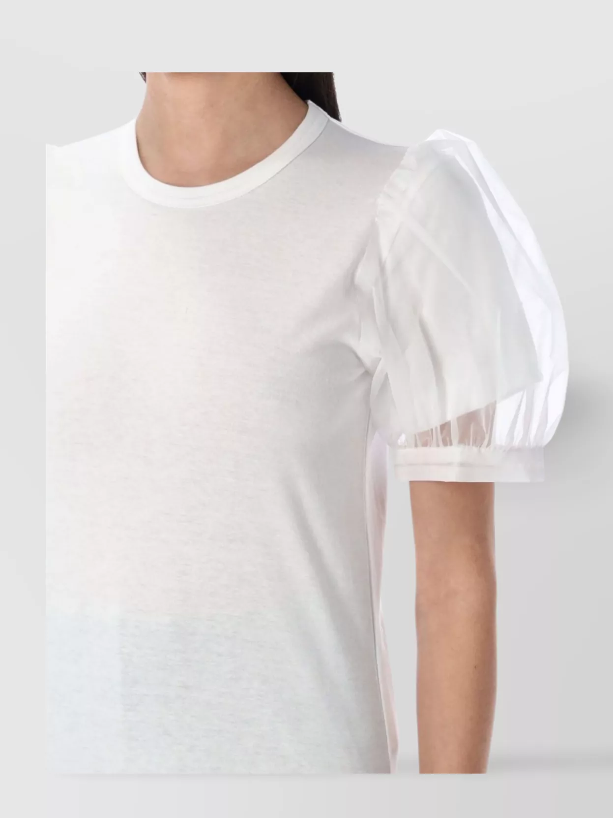 Shop Comme Des Garçons Sheer Detail Puff Sleeve Top