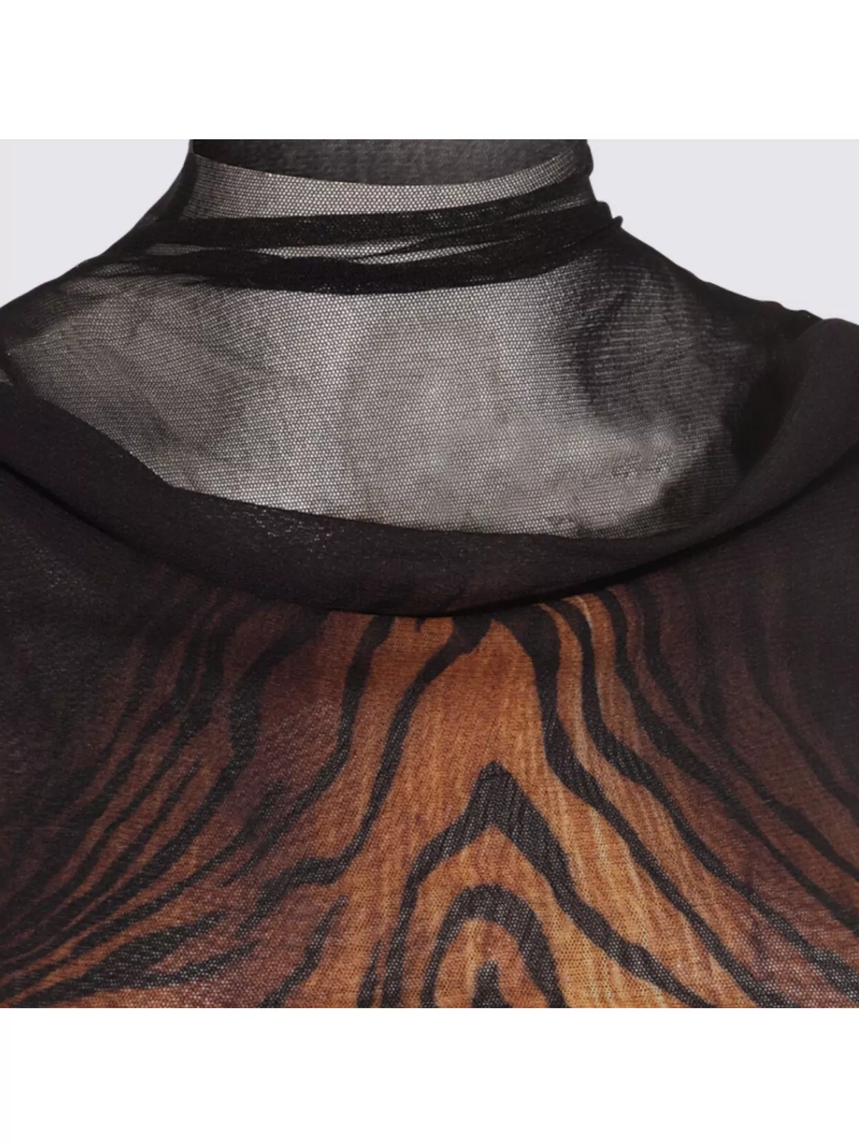 Jean Paul Gaultier Sleeveless Animal Print High Neck Sheer Top In Black