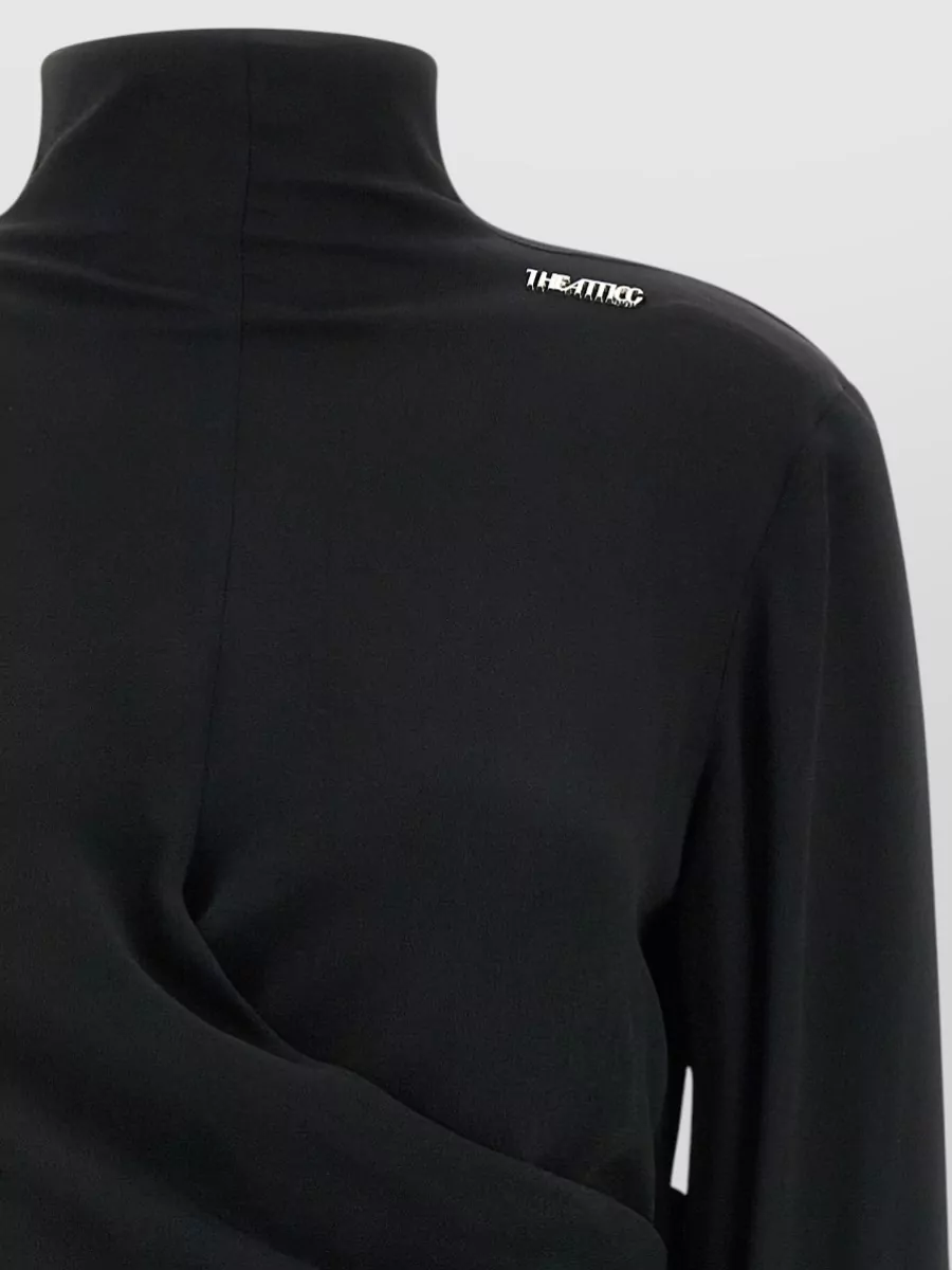 The Attico Silk Blend Draped High-Neck 3/4-Sleeve Top