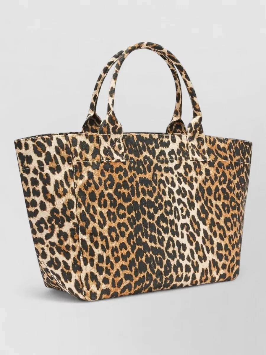 Ganni Medium Tote Bag Leopard Print Top Handle