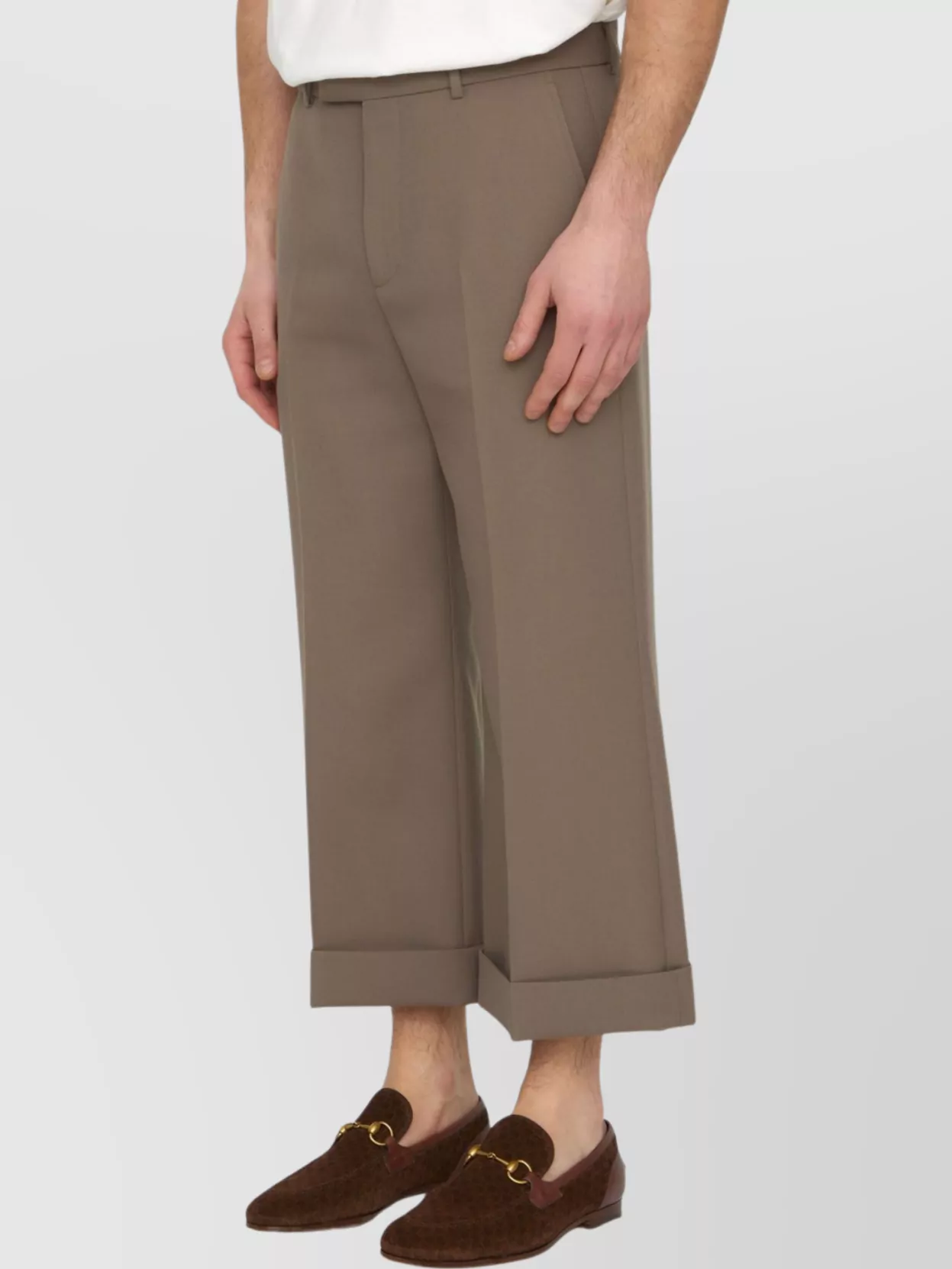 Gucci Cropped Gabardine Trousers With Cuffed Hem In Brown