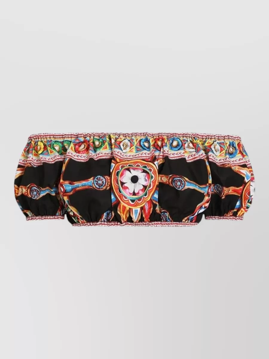 Dolce&Gabbana Cotton off-the-shoulder printed cropped blouse