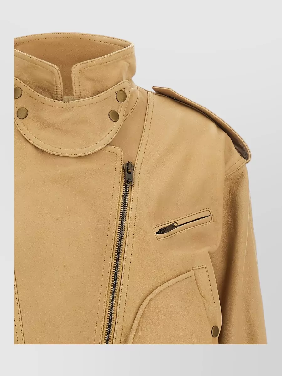 Isabel Marant Leather Asymmetric High Neck Biker Jacket