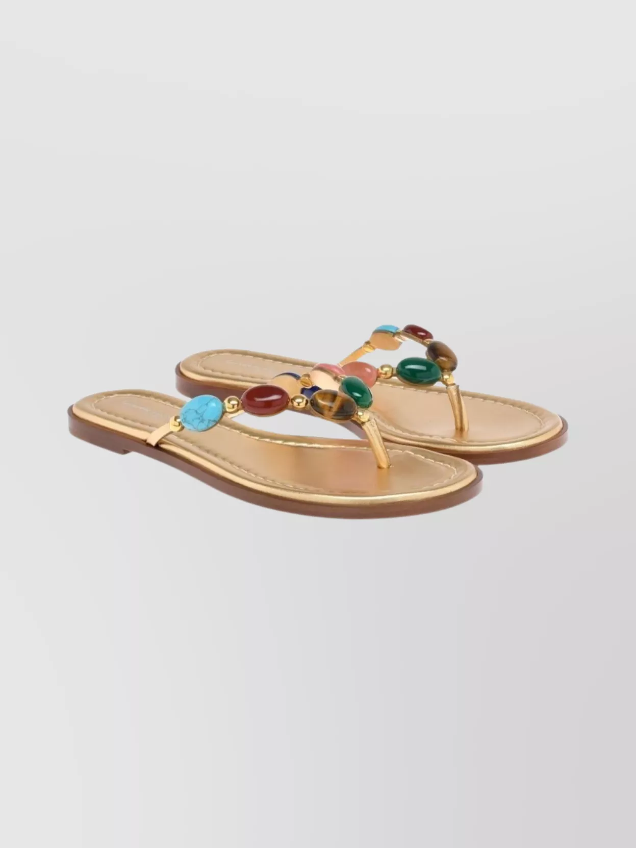 Gianvito Rossi Gold-tone Beaded Thong Strap Flip-flops In Multi