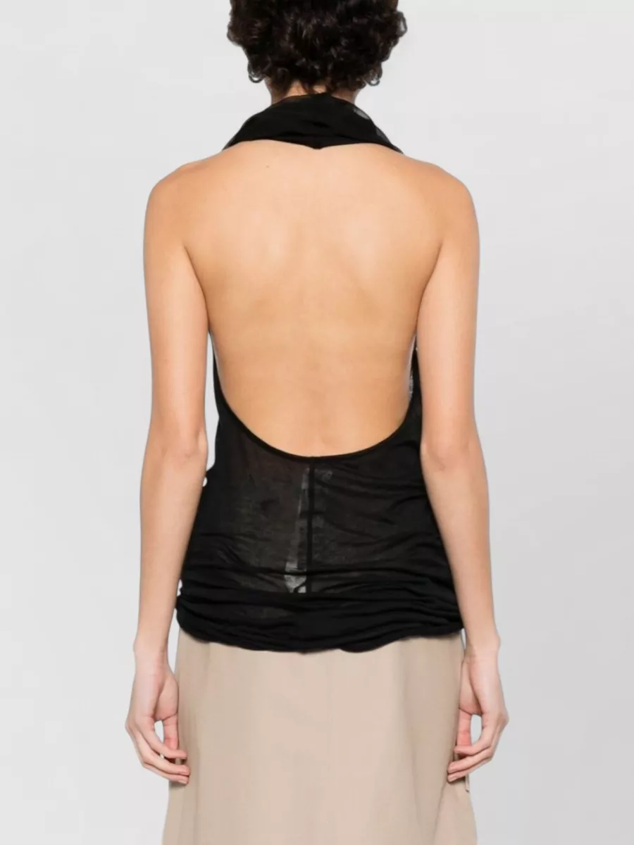 Rick Owens Sleeveless Draped Cowl Neck Sheer Top