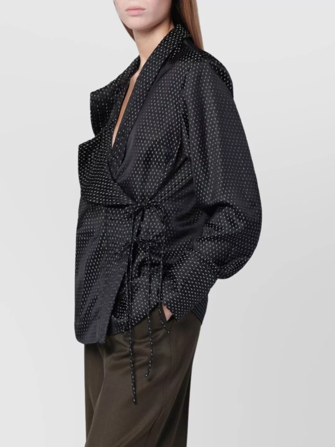 Dries Van Noten Wrap Shirt Featuring Jacquard Texture And Tie In Black