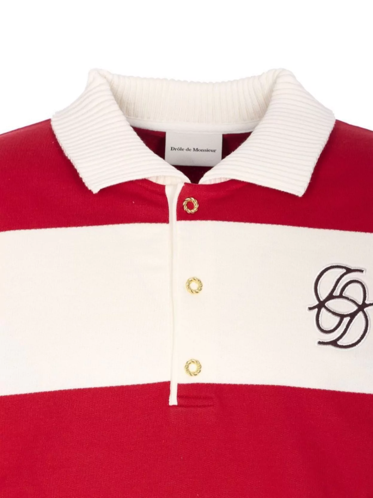 Drôle De Monsieur Striped Long Sleeve Polo Shirt With Embroidery