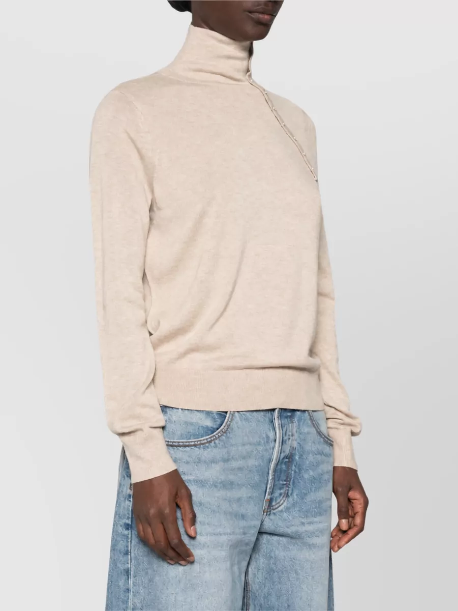 Isabel Marant Fine-Knit Asymmetric High-Neck Long-Sleeve Sweater