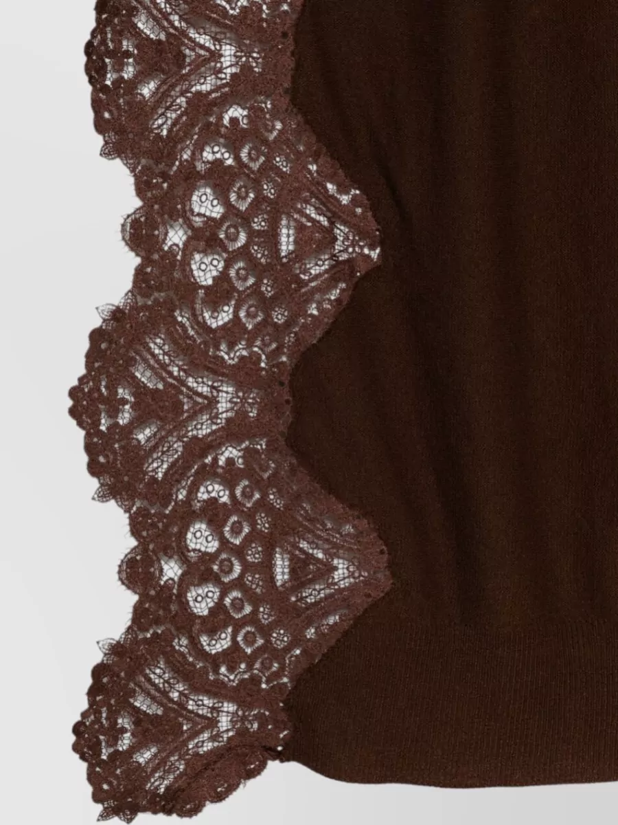 Ermanno Scervino Cashmere Fine-Knit Floral Lace-Trim Scarf